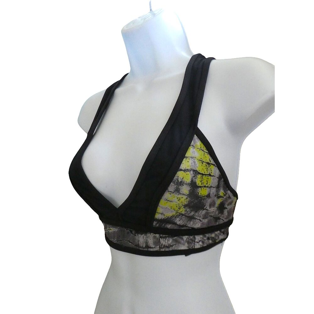 Koral Activewear Sports Bra Deep V Neck Thick Black Straps Under Bust Band
